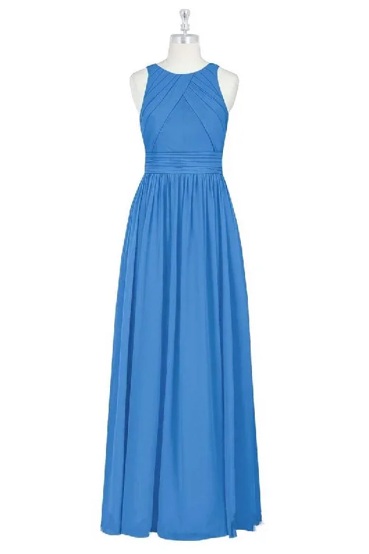 Trendy Street Style Limited - Stock Brami Blue Chiffon Sleeveless Long Bridesmaid Dress