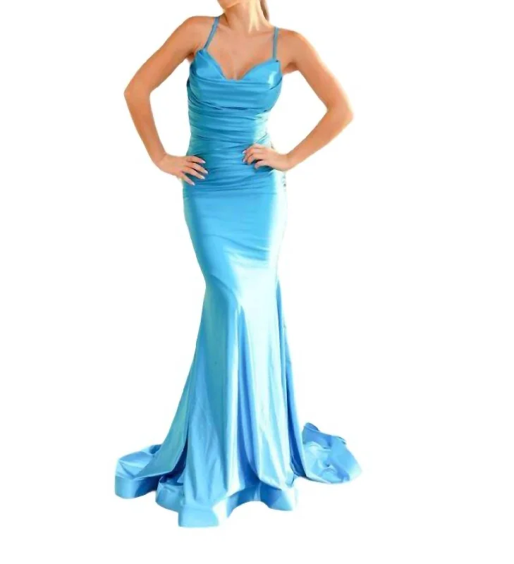 Contemporary Fashion Sale Graceful Movement Evening Gown In Turquoise