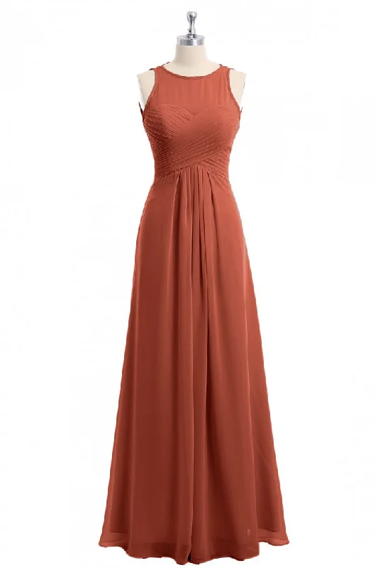 Popular Collection Limited - Time Bundle Rust Orange Crew Neck Backless A-Line Long Bridesmaid Dress