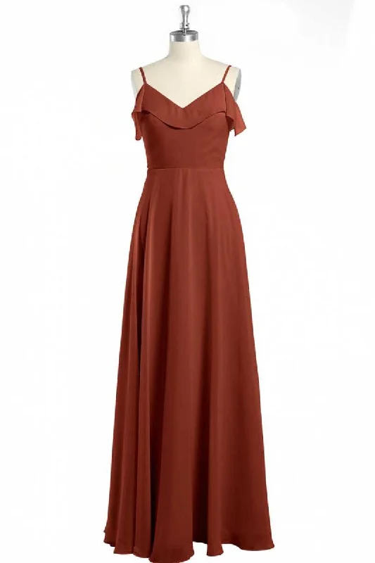 The Latest Trends Score Big on Glamorous Red - Carpet Styles Rust Orange Chiffon Straps Ruffled A-Line Bridesmaid Dress