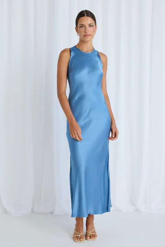 Best-Sellers Early Access to Art Deco Styles Sale Noah Blue Satin Scoop Neck Slip Dress