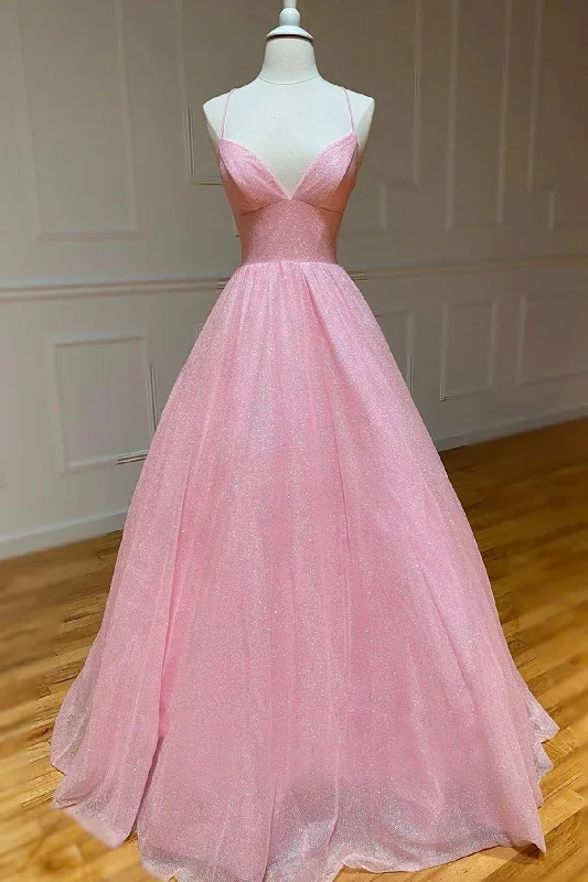 Glamorous Fashion Offers Cottagecore Rustic Charm Style Roycebridal Elodie | Pink Tulle Long Backless Prom Dress A-Line V Neck Party Dress