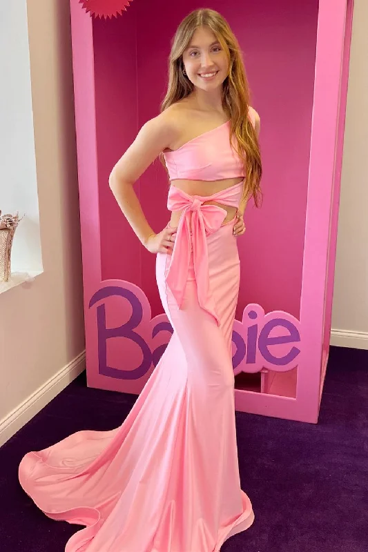 Exclusive Fashion Deals End - of - Month Blowout Roycebridal Melanie | Pink One-Shoulder Cutout Trumpet Long Prom Dress