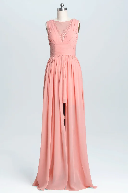 Urban Style Promotions Beat the Heat in Tropical Styles Coral A-line Chiffon Empire Long Bridesmaid Dress