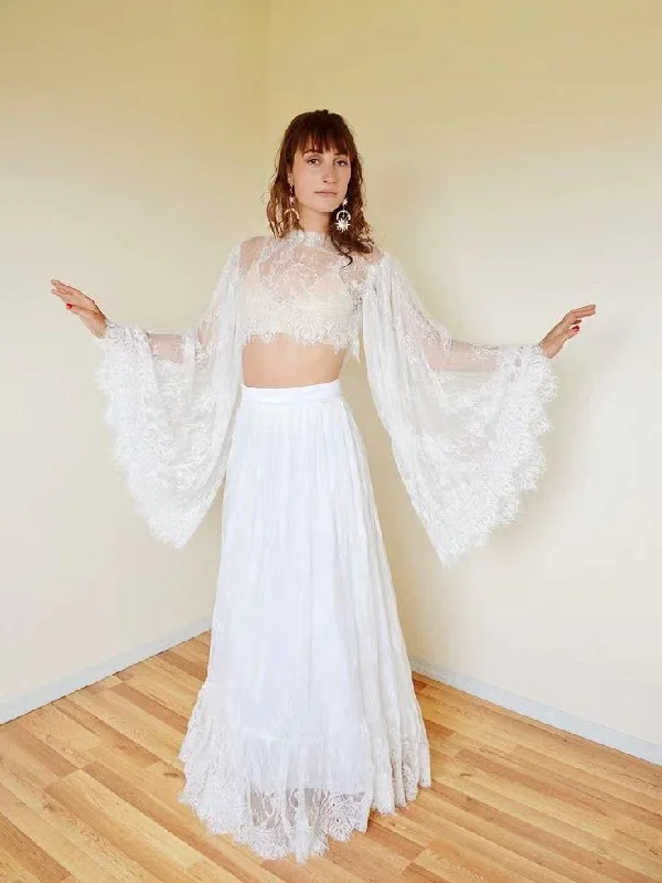 Daring Fashion Promotions Huge Savings on Parisian Styles 2 Pieces Lace Boho Wedding Dresses, Gorgeous Wedding Dresses, Long Wedding Dresses, Newest 2022 Wedding Dresses