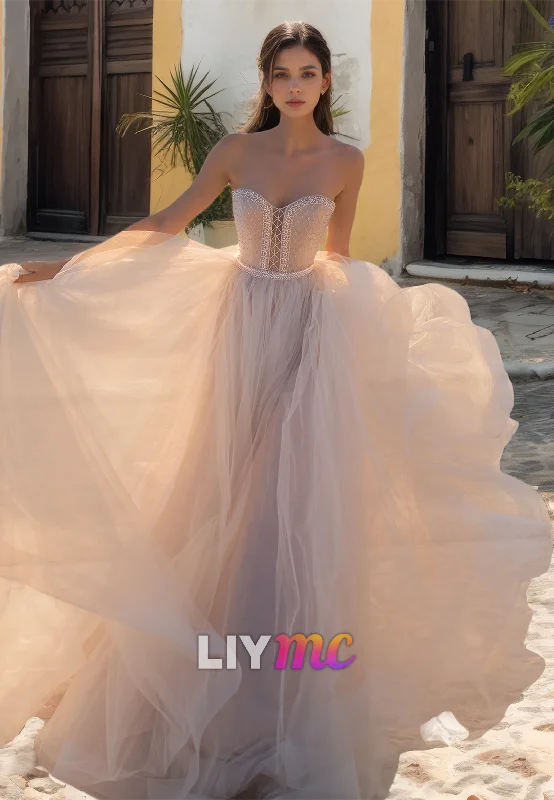 Hot Brand Discounts Celebrate with Big Savings Sweetheart Strapless Tulle A-Line Boho Wedding Dress