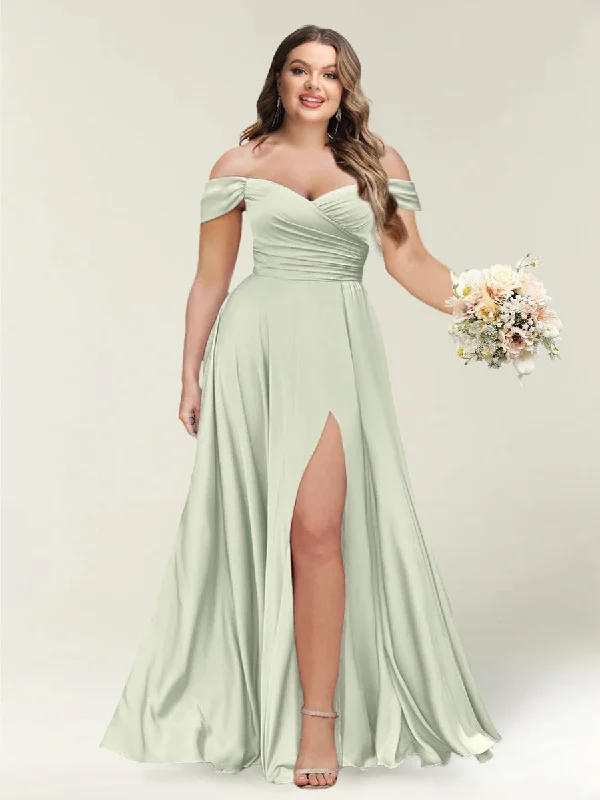 Massive Selection Sale Casual Weekend Relaxed Style A-Line/Princess One-Shoulder Sleeveless Long Plus Size Bridesmaid Dresses with Split Side