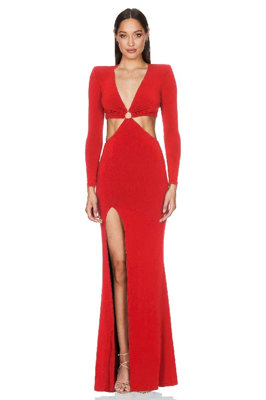 Vintage Style Deals Romantic Date - Night Ensemble Nookie Riley Ring Cut Out Gown - Red