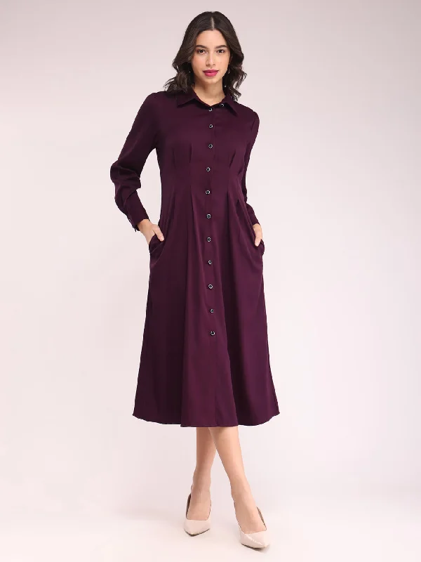 Seasonal Picks Clearance Event Button Down Shirt Dress - Wine