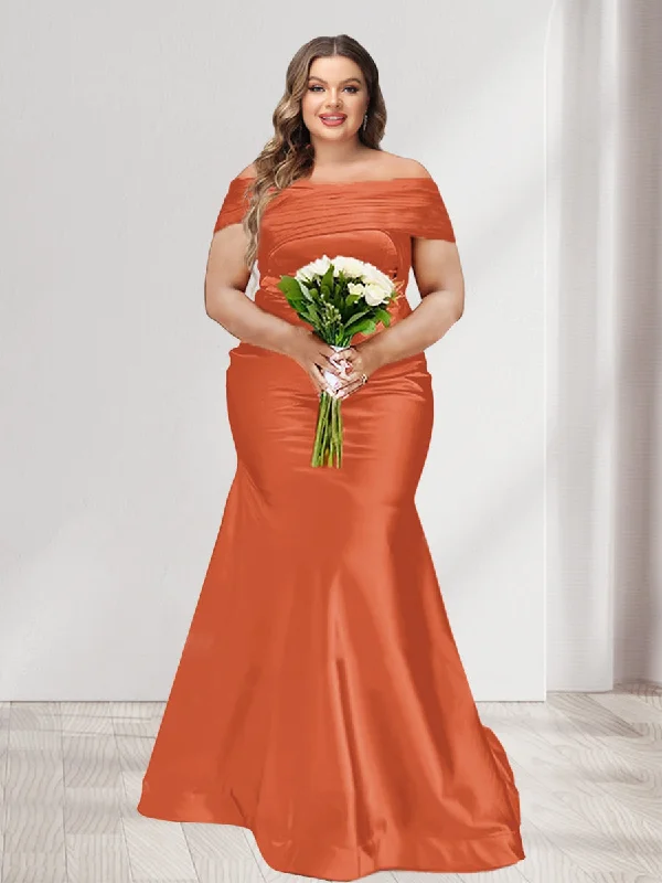 Limited Time Offers Effortless Sophistication Trumpet/Mermaid Off-the-Shoulder Short Sleeves Ruched Plus Size Bridesmaid Dresses