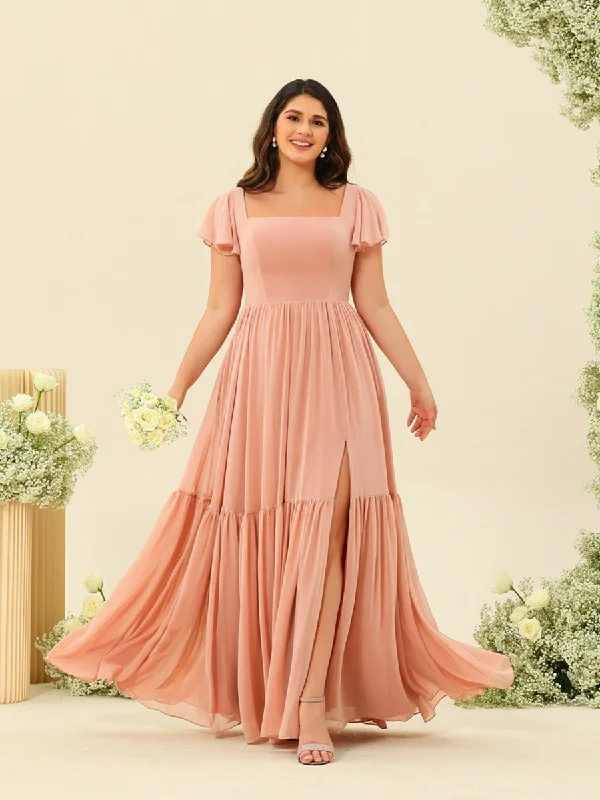 Absurdly Cheap Sale Everyday Glamour A-Line/Princess Ruffles Floor-Length Short Sleeves Plus Size Bridesmaid Dresses