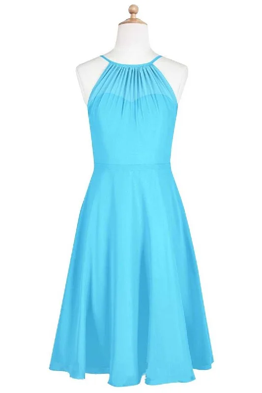 Fashion Sale Weekend Special Pool Blue Chiffon Halter Short Bridesmaid Dress