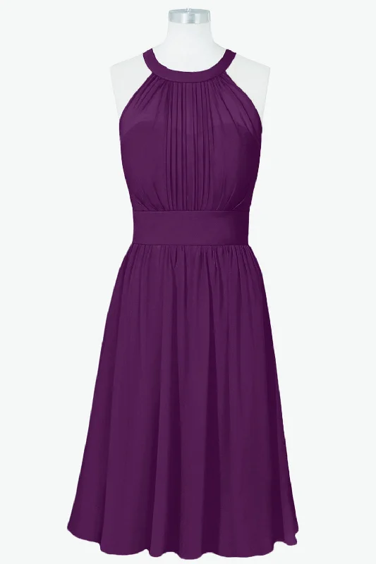 Vintage-Inspired Style Offers Clearance Event Scoop Purple Chiffon A-line Short Bridesmaid Dress