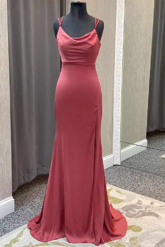 Luxe Style Discounts Luxe Layering Roycebridal Legacy | Mauve Mermaid Cowl Neck Straps Long Prom Dress