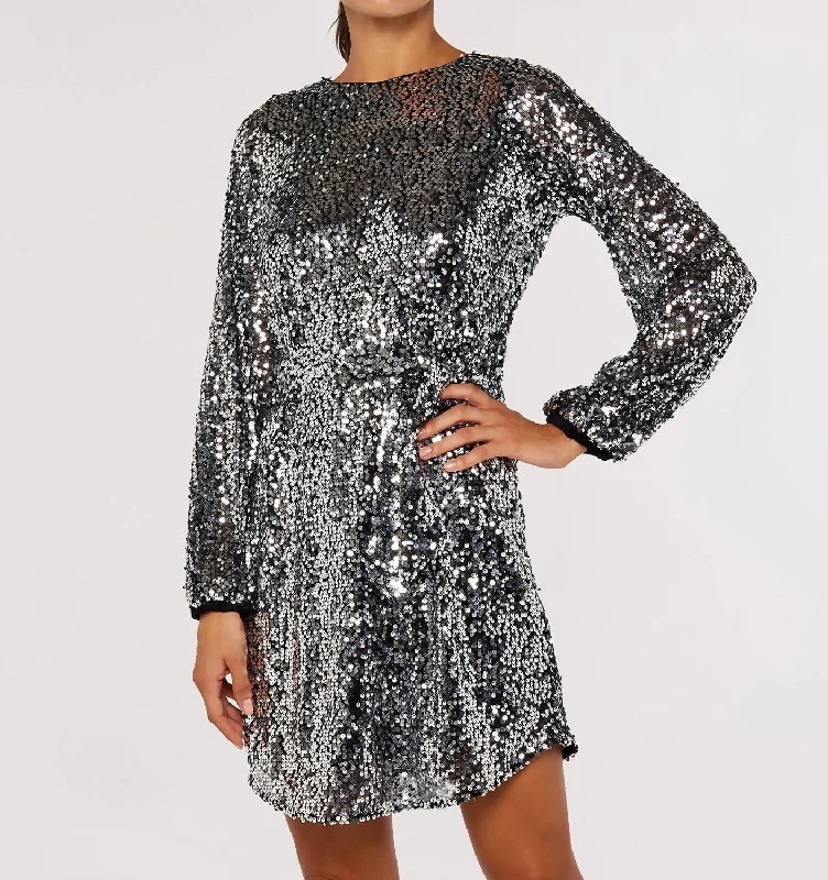 Discount Extravaganza Now on Sale for Chic Urban Styles Long Sleeve Sequin Dress In Silver