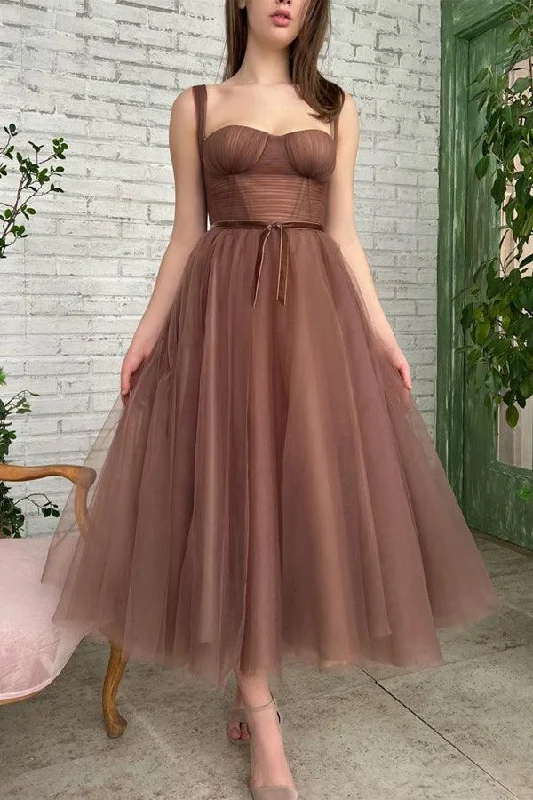 Popular Collection Seasonal Trend Roycebridal Lyra | Simple A-line Tea Length Tulle Short Prom Dress Homecoming Dress