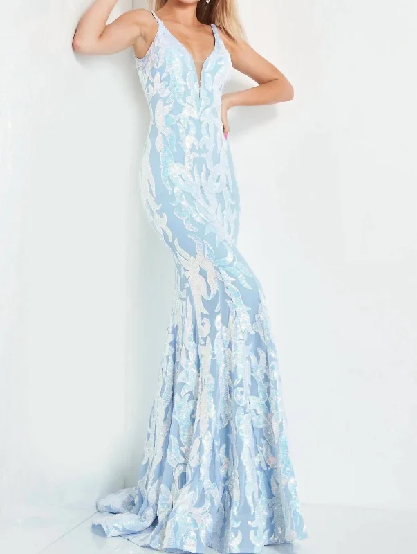 Premium Style Offers Coastal Beach - Inspired Style Slinky Gown In Lt. Blue