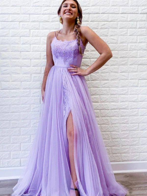 New Styles Just In Buy More, Save More Roycebridal A Line Purple Backless Tulle Long Prom Dress