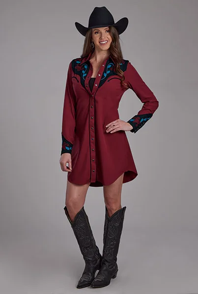 Athleisure Style Sale Mid - Week Surprise Roper Women's Red Twill Embroidered Yoke Western Shirt Dress 0040-0761