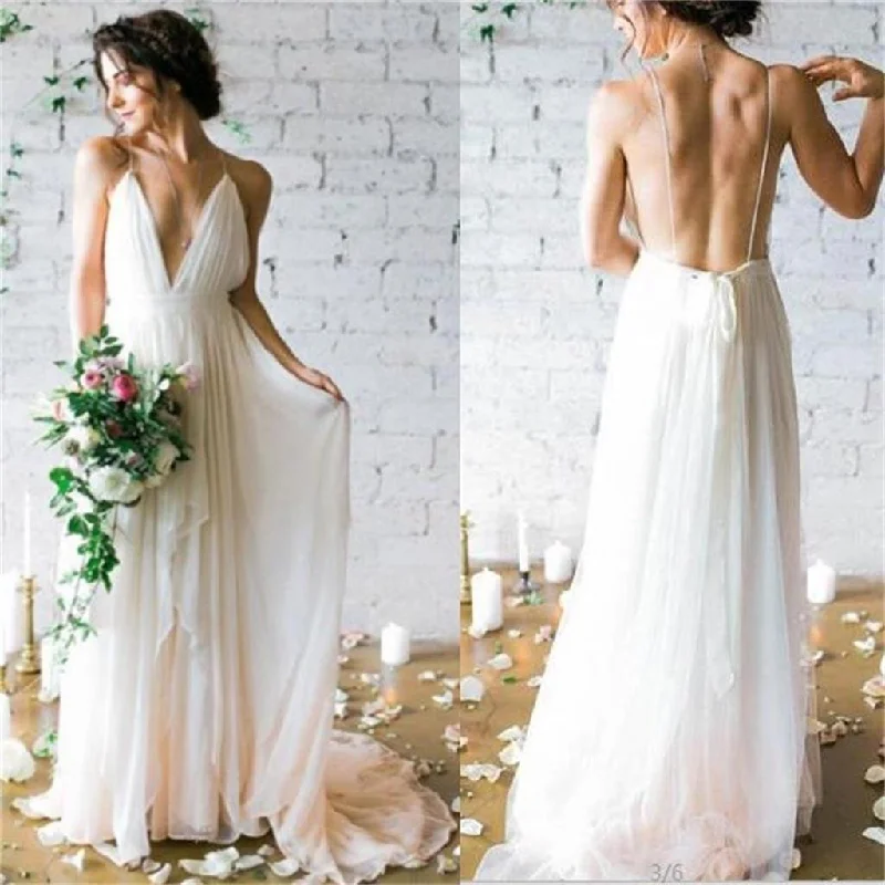 Bold Style Discounts Chic Urban Fashion Look Charming Simple Deep V-neck Beach  backless Most Popular Wedding Dresses, WD0185