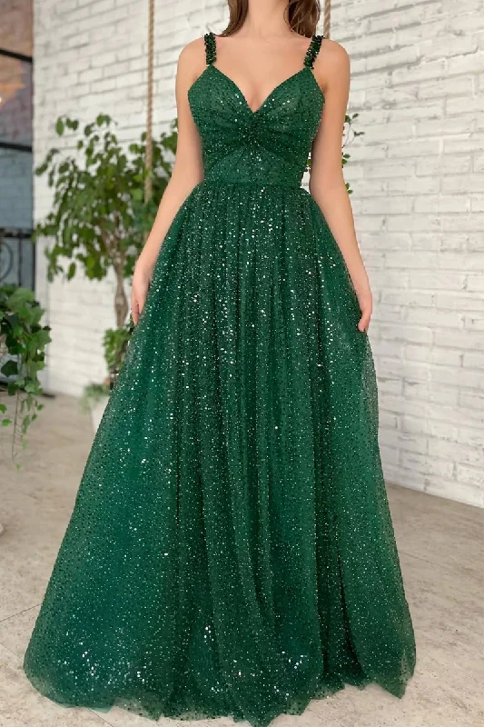 Fashionista Sale Huge Savings on Parisian Styles Roycebridal Freyja | A-line V Neck Long/Floor-Length Tulle Sparkling Prom Dress With Beading Sequins Glitter