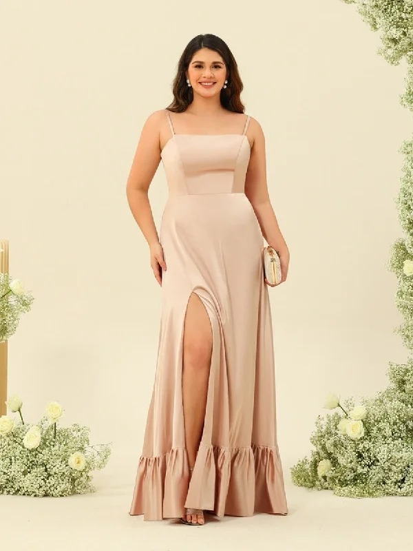 Huge Discounts This Week Modern Romance A-Line/Princess Spaghetti Straps Lace-Up Split Side Plus Size Bridesmaid Dresses