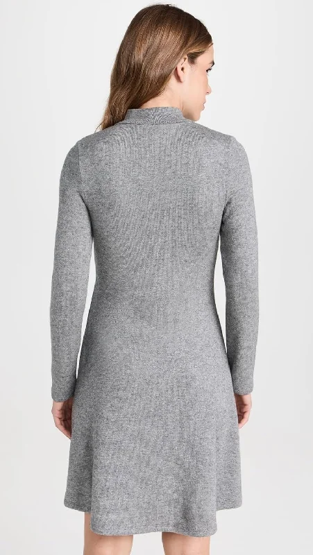 Affordable Luxury Fashion Limited - Time Bundle Vince Women's Long Sleeve Short Knit Sweater Dress Silver Dust