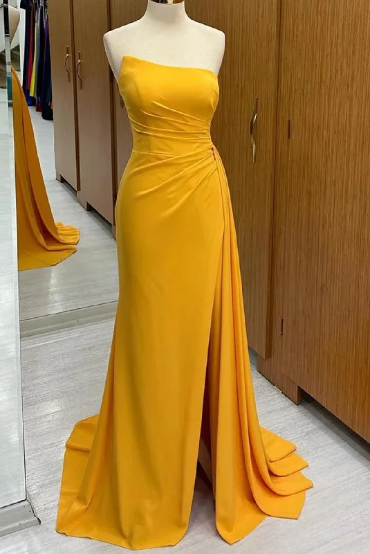 Must-Have Style Discounts Feminine Grace Women Strapless Bridesmaid Dress Long Side Slit Prom Gowns Fashion Wedding Party Dress YBD014