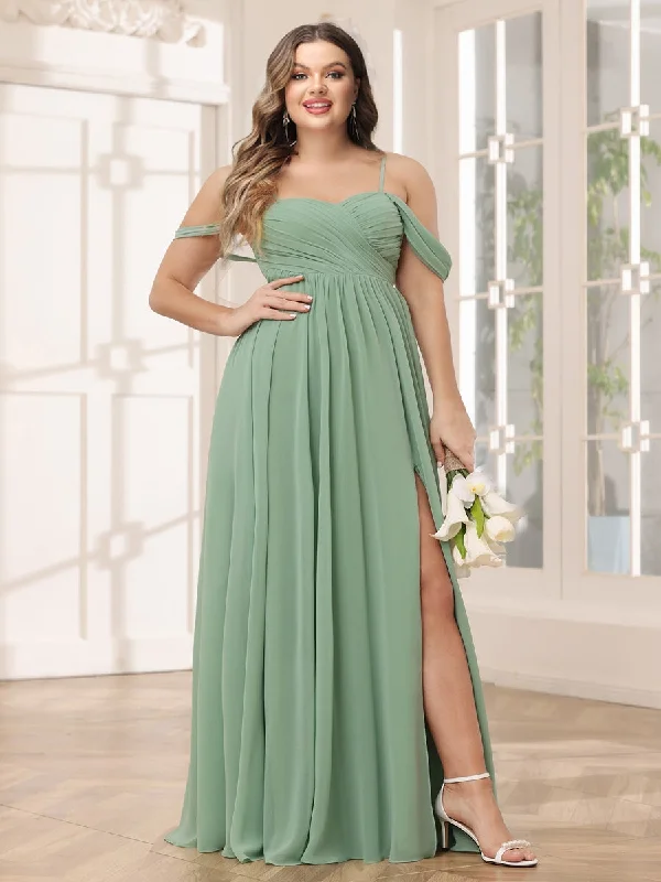 New Styles Just In Spring Fling Sale A-Line/Princess Spaghetti Straps Off-The-Shoulder Long Plus Size Bridesmaid Dresses With Split Side