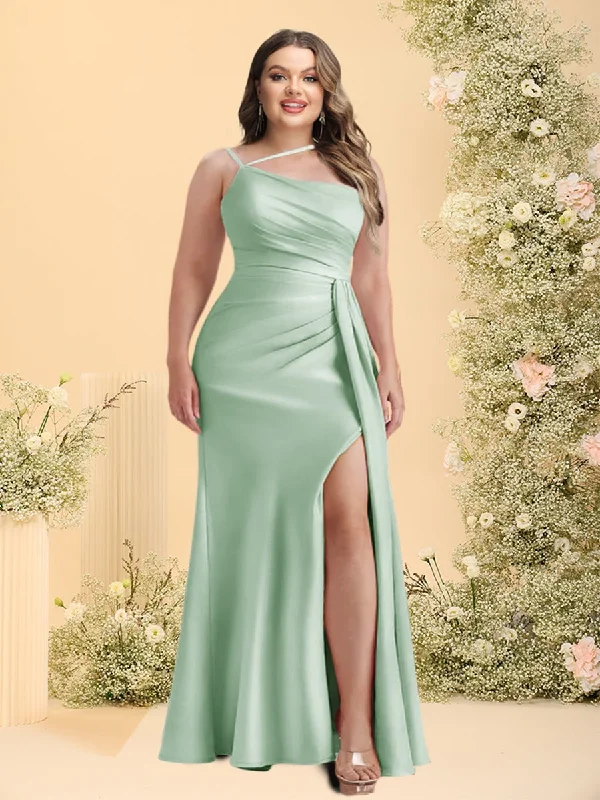 Everyday Elegance Sale Update with Cottagecore Styles Sheath/Column One-Shoulder Long Plus Size Bridesmaid Dresses with Split Side