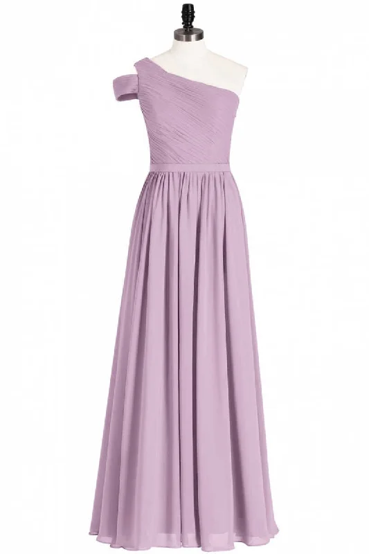 Massive Selection Sale Mother's Day Special Dusty Purple Chiffon One-Shoulder A-Line Long Bridesmaid Dress