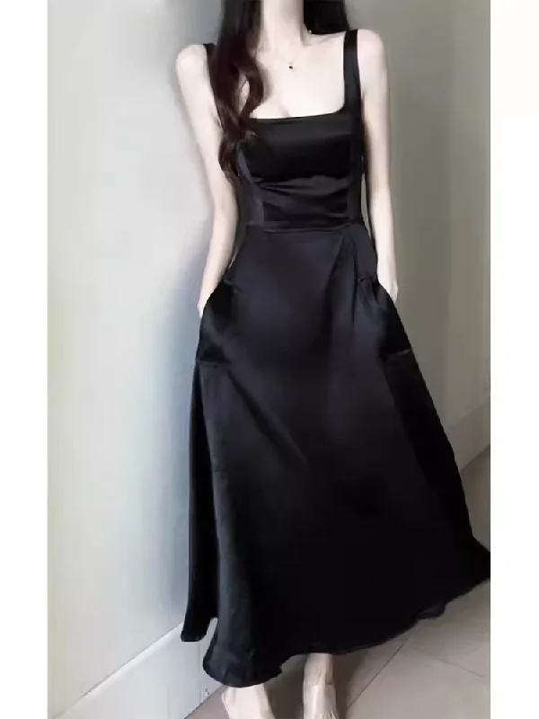 Trendy Threads Today Only Simple A Line Straps Sleeveless Slit Black Prom Dress C969