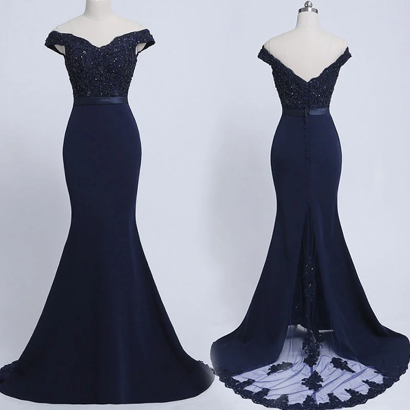 Casual Fashion Casual Elegance Stunning Mermaid Off Shoulder Navy Bridesmaid Dresses robe demoiselle d'honneur Women Formal Dress