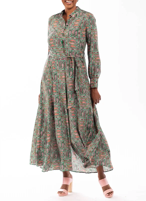 Fashion Sale Weekend Special Violetta Paisley Long Sleeve Dress In Green