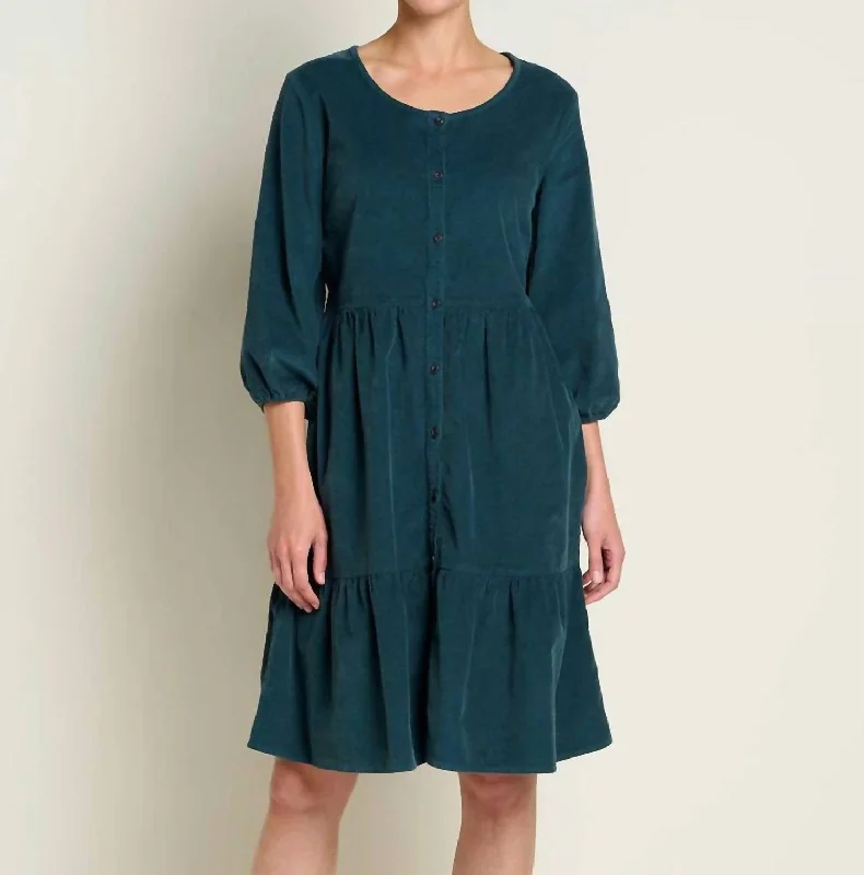 Flash Sale Fever Today Only Scouter Cord Tiered Long Sleeve Dress In Midnight