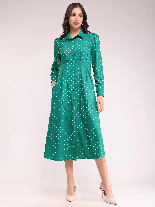 Limited Edition Lighten Up with Nordic Styles Button Down Shirt Dress - Green And Ecru