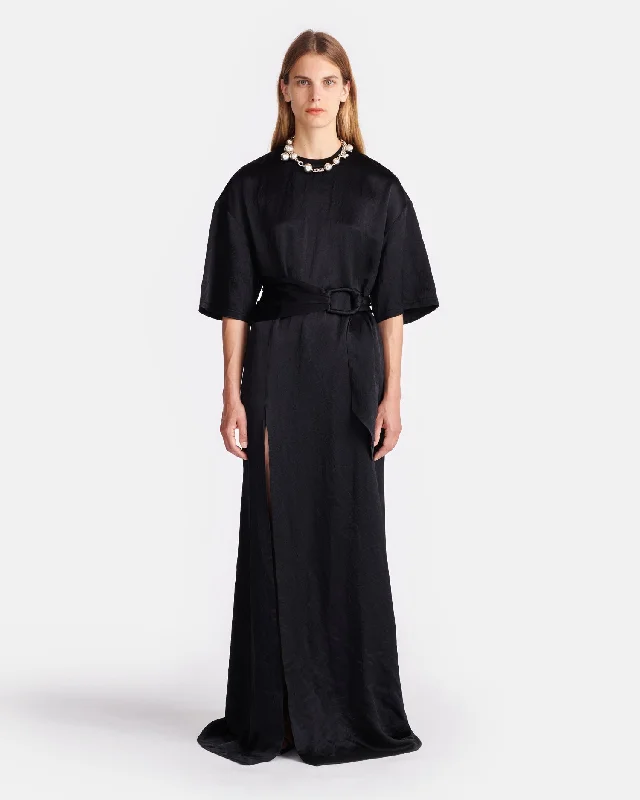 Fashion Deal Holiday Sale Maelys - Belted Crinkled-Satin Maxi Dress - Black