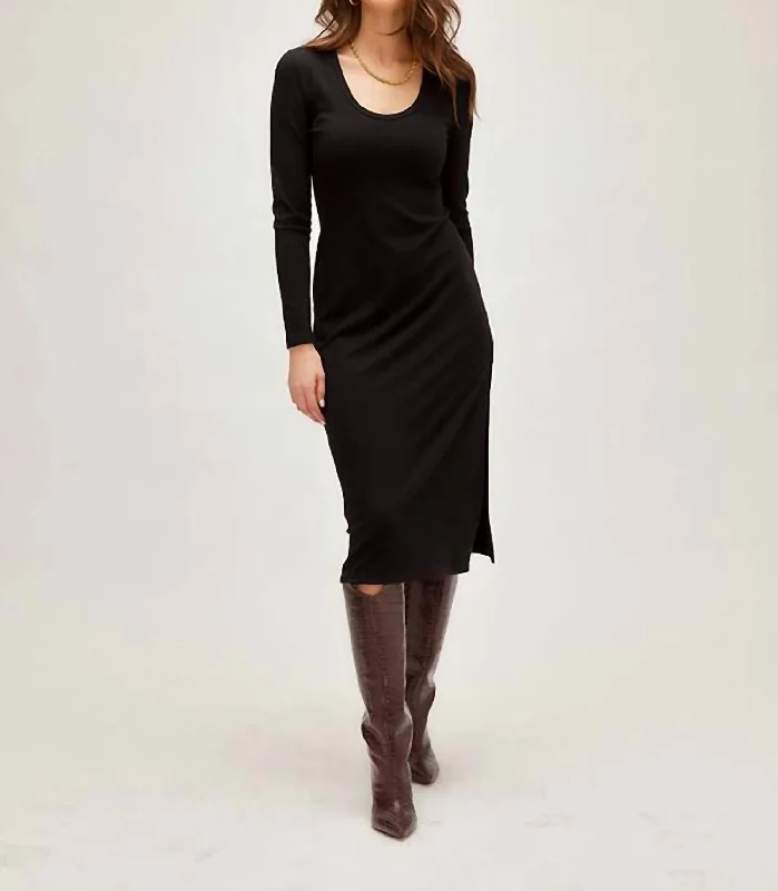 Style Revolution Anniversary Sale Long Sleeve Scoop Neck Dress In Black