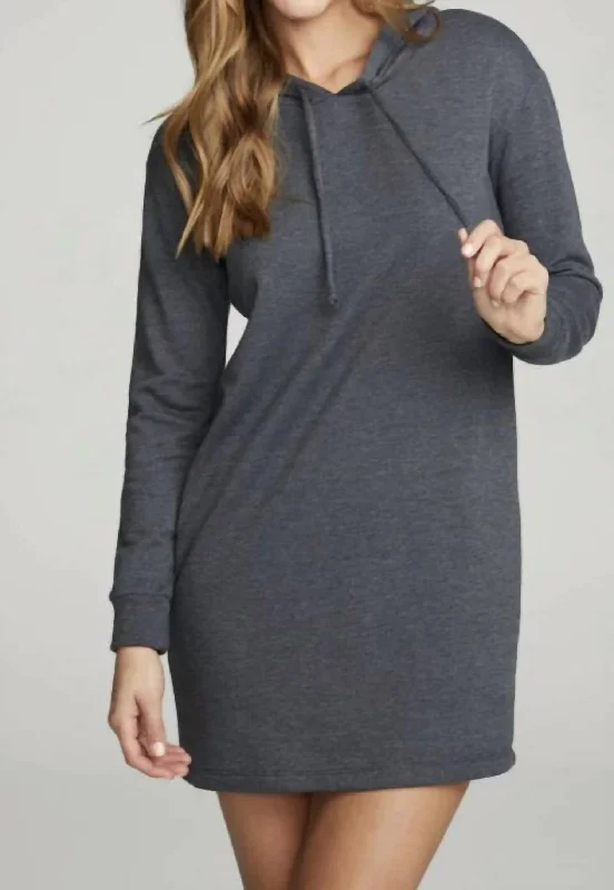 Budget Friendly Parisian Effortless Chic Style Long Sleeve Hoodie Dress In Phantom