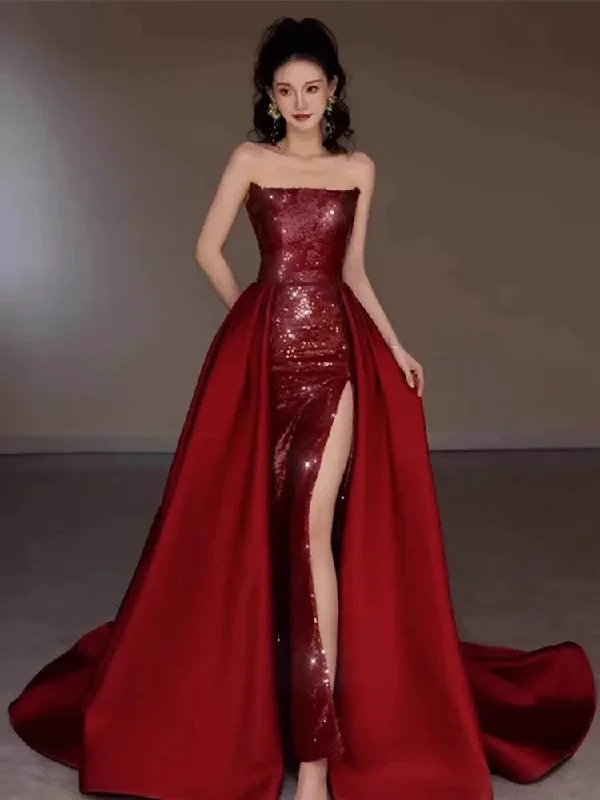 Get The Latest Trends Limited Quantities Sexy Mermaid Red Sleeveless Long Sequin Slit Prom Dress Evening Dresses C3801