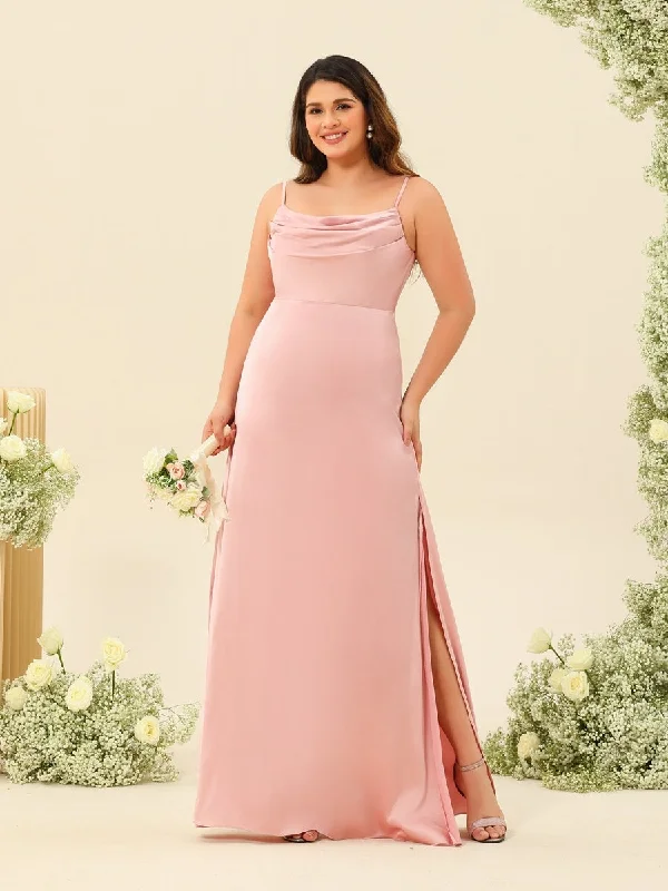 Limited Stock, Big Sale Luxe Layering Sheath/Column Spaghetti Straps Split Side Plus Size Bridesmaid Dresses