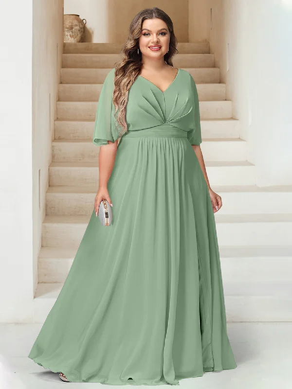 Street Style Discounts End - of - Month Blowout A-Line/Princess V-Neck Floor-Length Backless Plus Size Bridesmaid Dresses