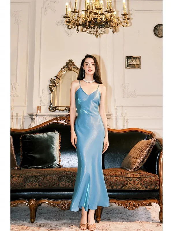 Chic And Edgy Great Deals on Ethnic Cultural Wear Vintage Sheath Spaghetti Straps Sleeveless Ice Blue Prom Dresses Evening Dress C2422