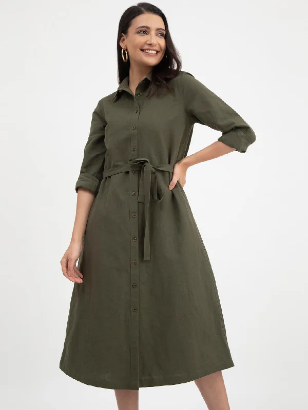 Discover Now Anniversary Sale Linen Shirt Dress - Olive