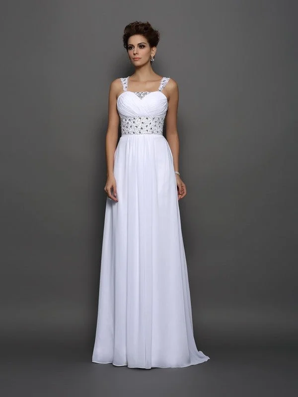 Modern Fashion Sale Refined Simplicity A-Line/Princess Straps Beading Sleeveless Long Chiffon Wedding Dresses