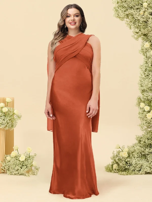 Cozy Chic Promotions Father's Day Deals Sheath/Column Halter Sleeveless Floor-Length Lace-Up Plus Size Bridesmaid Dresses