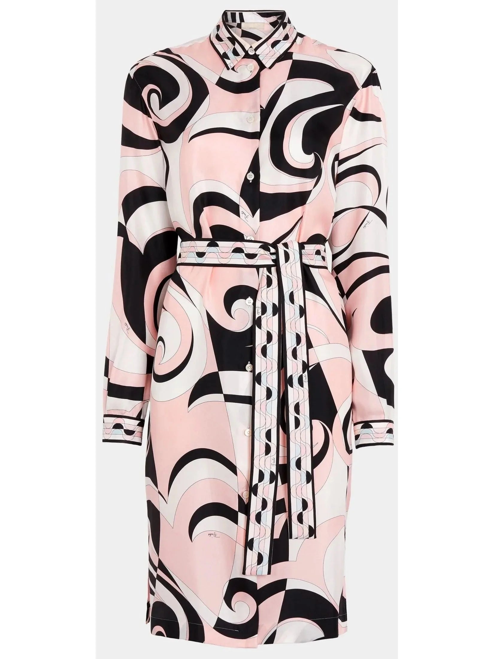 Exclusive Deals Online Parisian Effortless Chic Style Printed Shirt Dress with Sash in Pink, Black and White