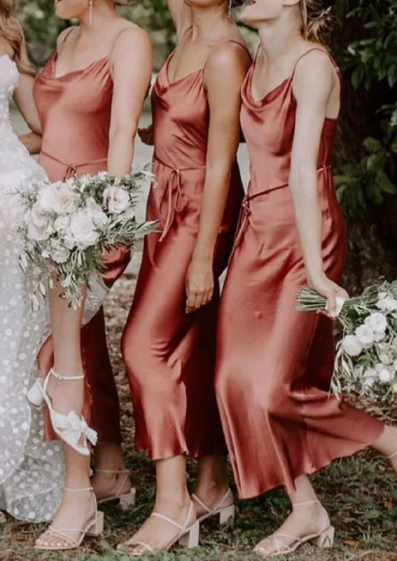 Save Big Flowy Fabric Women Simple Bridesmaid Dress Long Spaghetti Straps Prom Gowns Fashion Wedding Party Dress YBD029