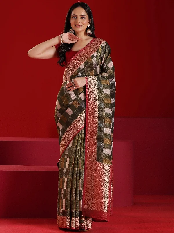 Style Breakthroughs Boho - Chic Festival - Ready Style Libas Art Green Printed Satin Saree With Unstitched  Blouse Piece