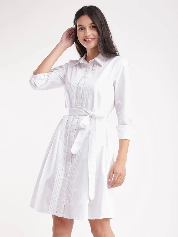 Hot Items Early Access to Art Deco Styles Sale Cotton Shirt Dress - White